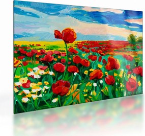 Tablou pe sticlă - Câmp cu maci (70x50 cm)