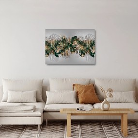 Tablou pe sticlă - Frunze tropicale, Galben - auriu (70x50 cm)