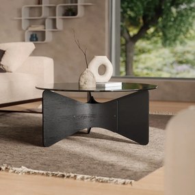 Măsuță de cafea neagră rotundă cu blat din sticlă 87x87 cm Madera – Umbra