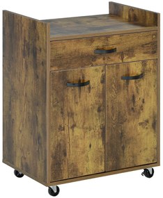 HOMCOM Cărucior de Bucătărie, Insulă de Bucătărie din Lemn cu 4 Roți și Raft Reglabil, 60x40x77 cm, Maro Rustic | Aosom Romania