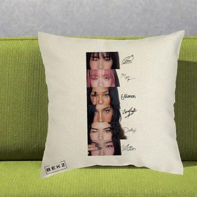 Perna Personalizata K-pop KATSEYE Semnaturi fara Foto, 40x40 cm, Ecru, Husa Detasabila, Perna Inclusa, BEKZ®