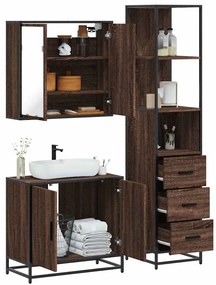 vidaXL Set mobilier de baie, 3 piese, stejar maro, lemn prelucrat