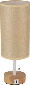 Brilagi - Lampă de masă cu port USB TABLON 1xE27/25W/230V stejar/alb/bej