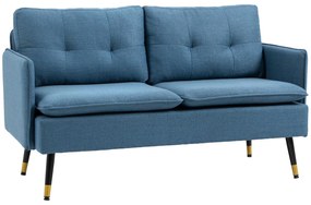 HOMCOM Canapele cu 2 locuri pentru camera de zi, canapea din tesatura, scaun de dragoste cu buton cu perne, albastru inchis | AOSOM RO