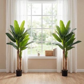 HOMCOM Set de 2 bananiere artificiale de interior, 150 cm, în ghiveci – decor pentru casă, birou, living, dormitor | Aosom Romania