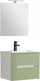 Trent mobilier de baie 60 cm ceramică chiuvetă (2 sertare) cu oglindă 60x80 cm alb-verde deschis