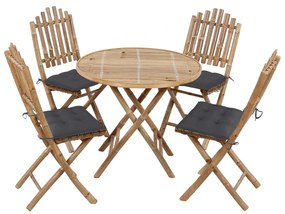 vidaXL Set mobilier de exterior pliabil, cu perne, 5 piese, bambus