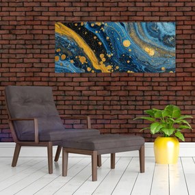 Tablou - Abstracție albastră cu aur (120x50 cm)