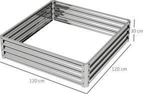 Outsunny Pat de grădină, ladă de plantare cu carcasă din oțel, argintiu, 120 x 120 x 30 cm | Aosom Romania