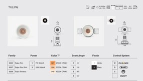 Spot LED incastrabil TULIPA White recessed downlight 10W 24° 3000K CRI90