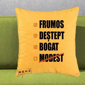 Perna Decorativa Frumos Destept Bogat, 40x40 cm, Galben, Husa Detasabila, Perna Inclusa, BEKZ®