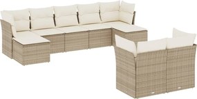 vidaXL Set canapele de grădină, 9 piese, cu perne, bej, poliratan