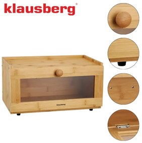 Cutie pentru paine Klausberg KB 7923, 35.5 cm, Fereastra acrilica, Bambus, Maro