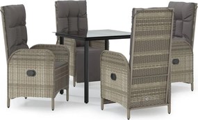 vidaXL Set mobilier grădină cu perne, 5 piese, negru și gri, poliratan