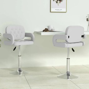 vidaXL Scaune de bucătărie pivotante, 2 buc., alb, piele artificială
