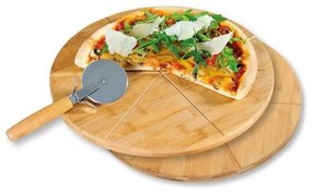 Set 2 tocatoare si cutit pizza Kesper 58465, 32 cm, Contur felii, Bambus, Maro