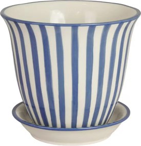 Ghiveci din ceramică pictat manual cu dungi, Ø 19 x H 16 cm, albastru, „Miriam"