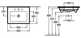 Lavoar pentru mobilier Villeroy &amp; Boch, Venticello, dreptunghiular, 65 cm, alb alpin