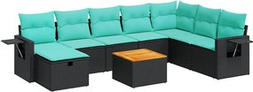 vidaXL Set mobilier de grădină cu perne, 9 piese, negru, poliratan