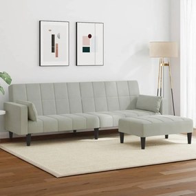vidaXL Canapea extensibilă cu taburet, 2 locuri, gri deschis, catifea