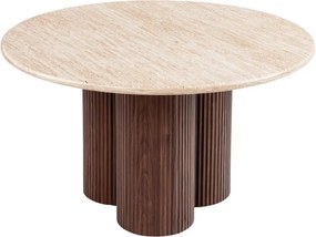 Măsuță de cafea rotundă Massia 80 cm pentru living - travertin / nuc