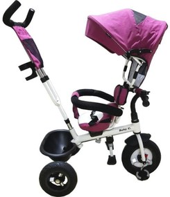 Tricicleta cu copertina Baby Care™ My first Trike , pedale si maner pentru parinti, scaun reversibil cu invartire 360 grade, cadru metalic, Fucsia