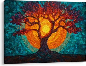 Tablou - Arborele vieții și soarele în mozaic (70x50 cm)