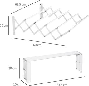 HOMCOM Uscător de Rufe Retractabil pentru Perete, Uscător Pliabil Economisitor de Spațiu din Metal pentru Interior și Exterior, 63,5x60x20 cm, Alb | Aosom Romania