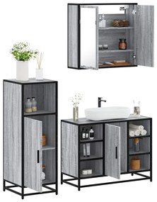 vidaXL Set mobilier de baie, 3 piese, gri sonoma, lemn prelucrat