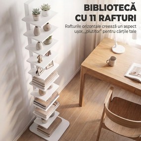 HOMCOM Bibliotecă Verticală cu 11 Rafturi, Structură din Oțel, Economie Spațiu, 34,5x41,5x163,5 cm, Alb | Aosom Romania