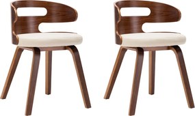 vidaXL Scaune de bucătărie, 2 buc, crem, lemn curbat & piele ecologică