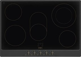 Plita vitroceramica incorporabila Smeg P875AO, 8600 W, 6 trepte, 5 zone, Oprire automata in caz de supraincalzire, Indicator de caldura reziduala, Antracit