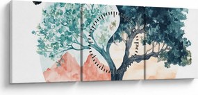 Tablou – Arbore acvarelă plin de viață (cu ceas) (90x30 cm)