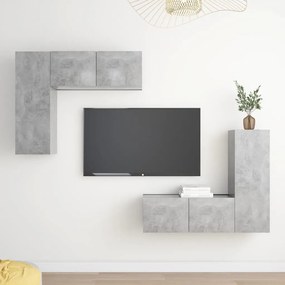 vidaXL Set de dulapuri TV, 4 piese, gri beton, lemn prelucrat