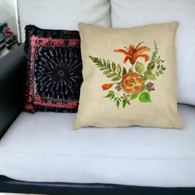 Perna Decorativa Patrata Florale, 40x40 cm, Crem, Husa Detasabila, Perna Inclusa, BEKZ®