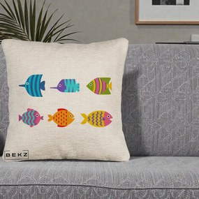 Perna Decorativa Pesti Colorati Cartoon, 40x40 cm, Bej Canapea, Husa Detasabila, Perna Inclusa, BEKZ®