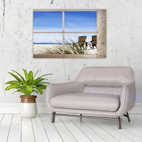 Tablou - Fereastră cu vedere la plajă (90x60 cm)
