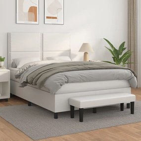 3137606 vidaXL Pat box spring cu saltea, alb, 140x200 cm, piele ecologică