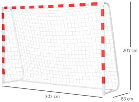 Plasa de Fotbal HOMCOM, Poarta de fotbal si fotbal de teren mic din plastic PE pentru Adulto si Copii, 302x83x201 cm | Aosom RO