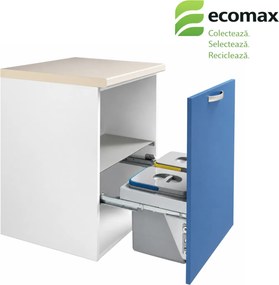 Cos gunoi incorporabil Unika 60 Ecomax, cu extragere automata, colectare selectiva, gri, 2 x 15 l H:335 mm; L:560-568 mm; A:450 mm, Plastic metal, 600