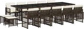 vidaXL Set mobilier de grădină cu perne, 15 piese, maro, poliratan