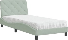 vidaXL Pat cu saltea, gri deschis, 90x200 cm, catifea