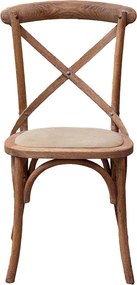 Scaun dining din lemn de stejar și bumbac, bej, cu spătar încrucișat în X, șezut tapițat și arce curbate, 90 x 44 x 42 cm, „Marius”