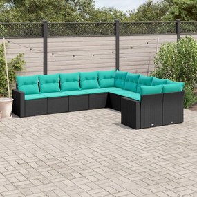 vidaXL Set canapele de grădină cu perne, 10 piese, negru, poliratan