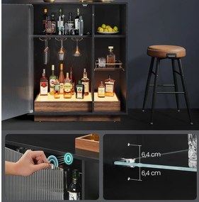 COMI34 - Comoda cu LED pentru Bar, usa Sticla, 88 cm pentru hol, living, dormitor, bucatarie, stil industrial - Negru - Maro