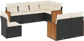 vidaXL Set mobilier de grădină cu perne, 8 piese, negru, poliratan