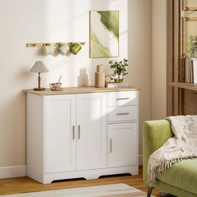 HOMCOM Comodă Modernă din Lemn cu 2 Sertare și 2 Dulapuri, 100x40x78 cm, Alb și Culoare Lemn | Aosom Romania