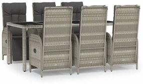 3185033 vidaXL Set mobilier de grădină cu perne, 7 piese, gri, poliratan