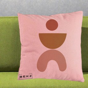 Perna Decorativa Geometric Boho Disc si Arc, 40x40 cm, Roz, Husa Detasabila, Perna Inclusa, BEKZ®