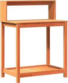 vidaXL Masă plantare cu rafturi maro 82,5x50x109,5 cm lemn masiv pin